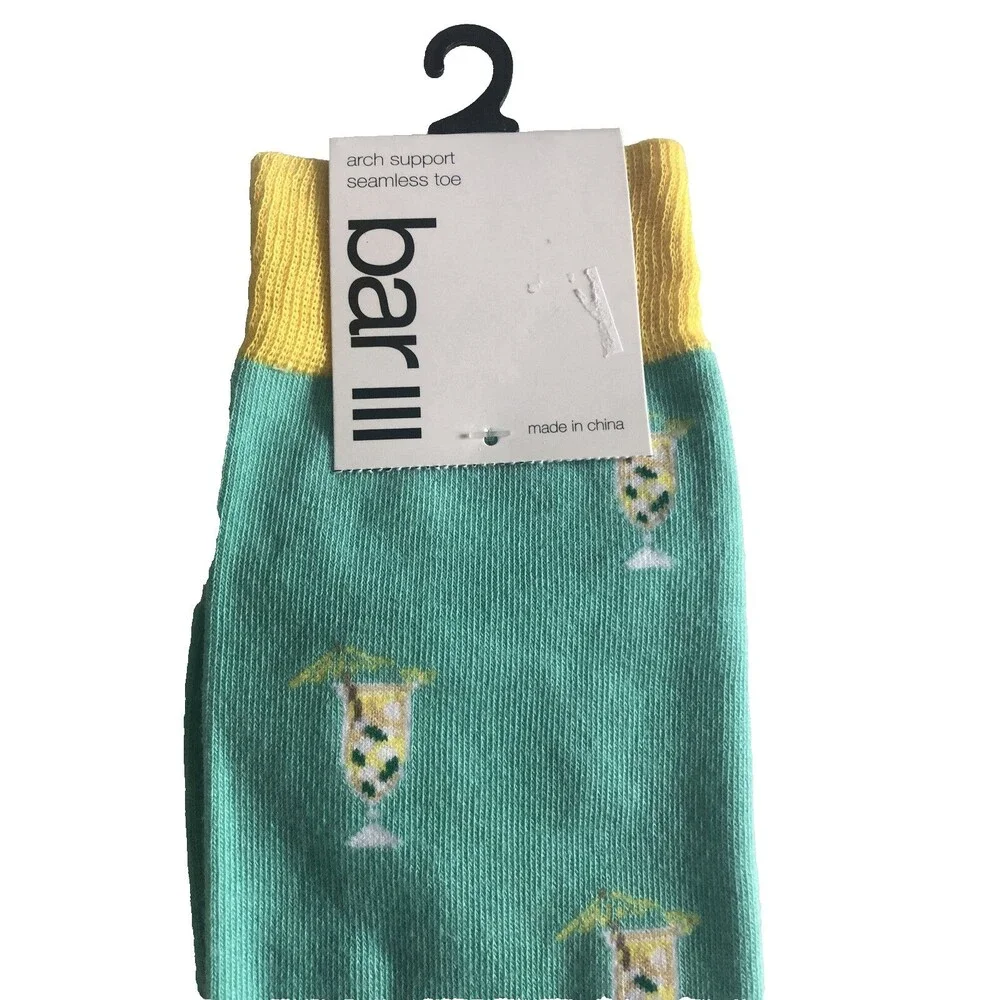 Bar III Mens Socks Cotton Blend Pina Colada Aqua Arch Support Summer Beach 10-13
